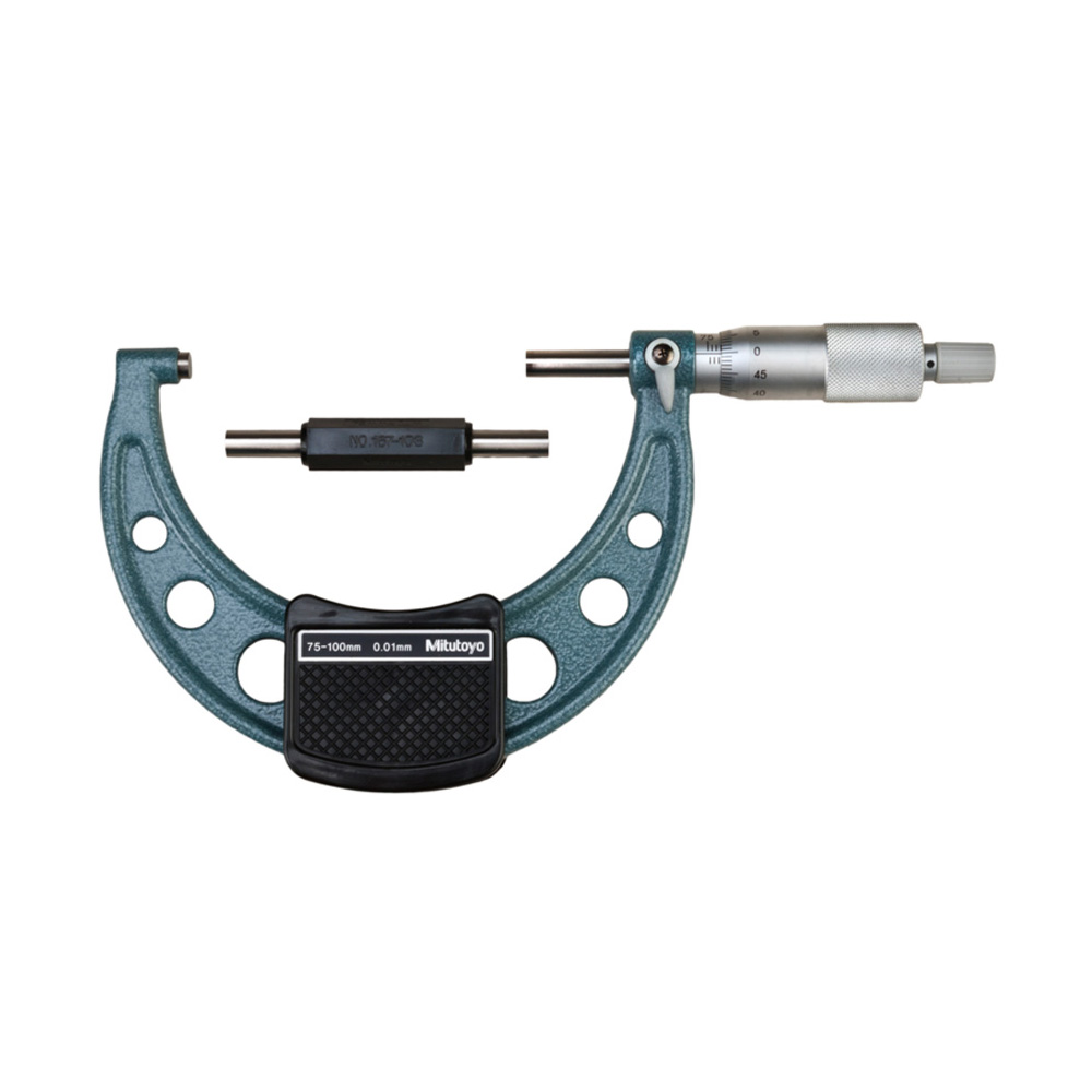 Mitutoyo Outside Micrometer with Ratchet Stop 75-100mm Range, 0.01mm Graduation, Enamelled Frame