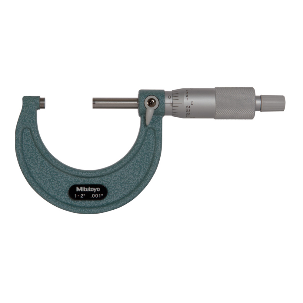 Mitutoyo Outside Micrometer with Ratchet Stop 1-2" Range, .001" Graduation, Enamelled Frame