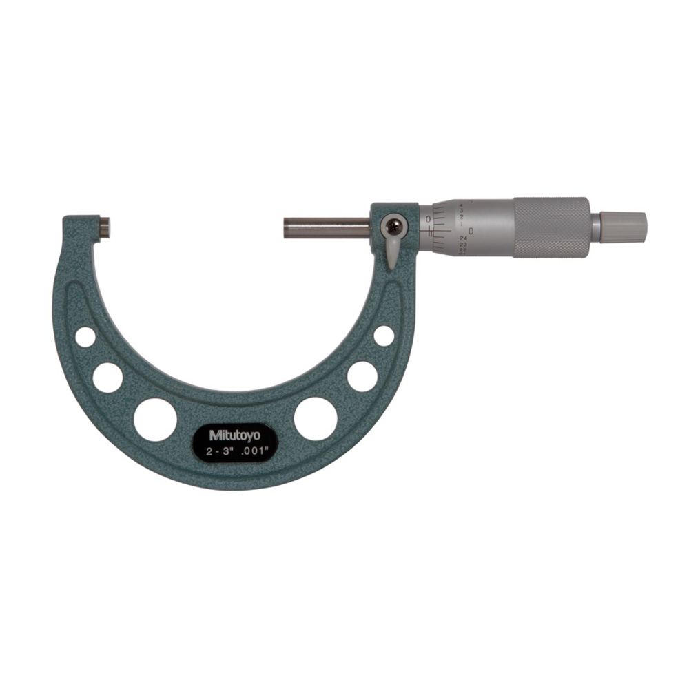 Mitutoyo Outside Micrometer with Ratchet Stop 2-3" Range, .001" Graduation, Enamelled Frame