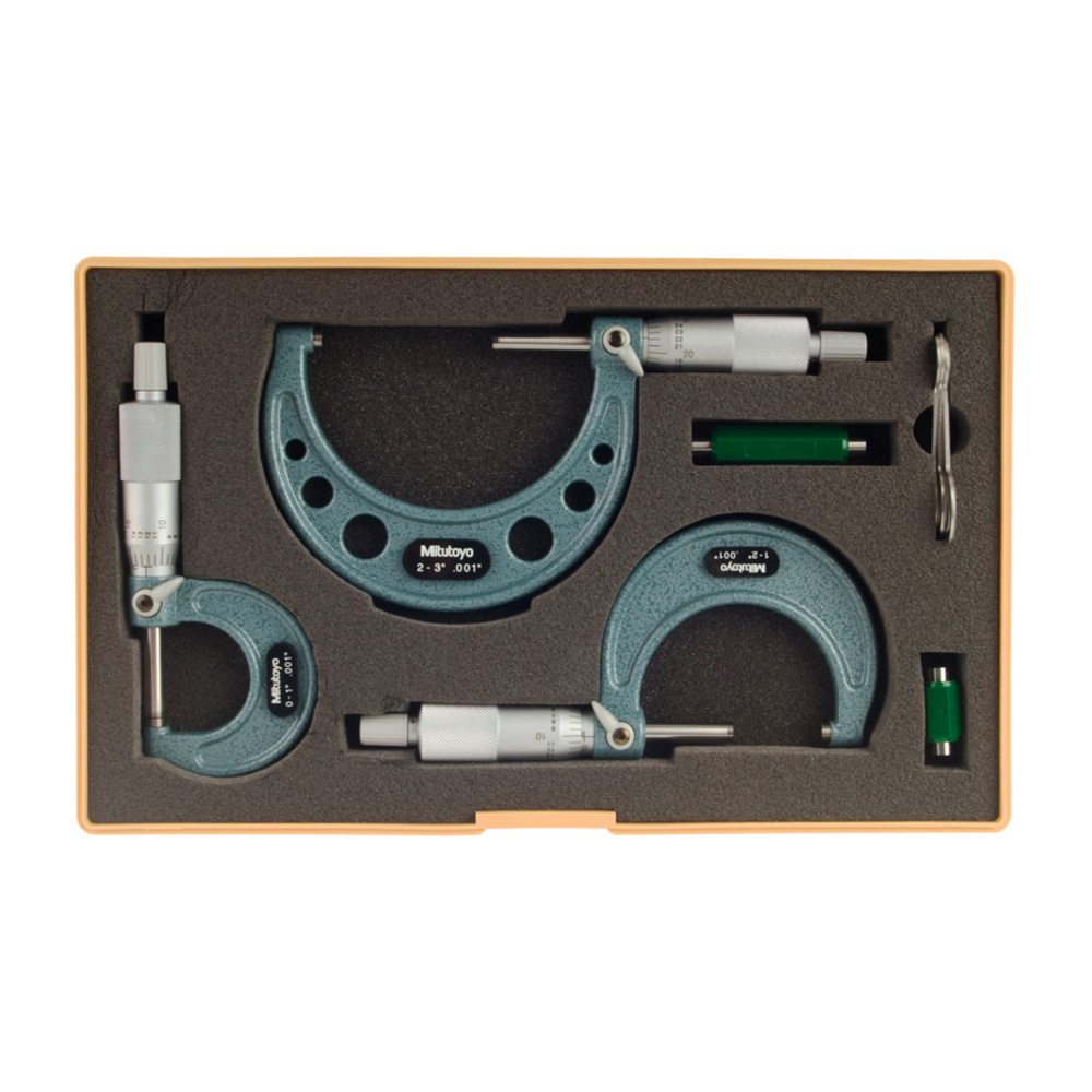 Mitutoyo Outside Micrometer Sets 0-3" Range, .001" Graduation, 3 Piece