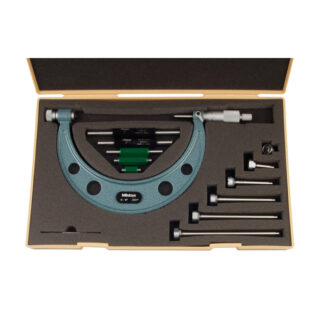 Mitutoyo Outside Micrometer with Ratchet Stop 0-6" Range, .001" Graduation with 6 Interchangeable Anvils