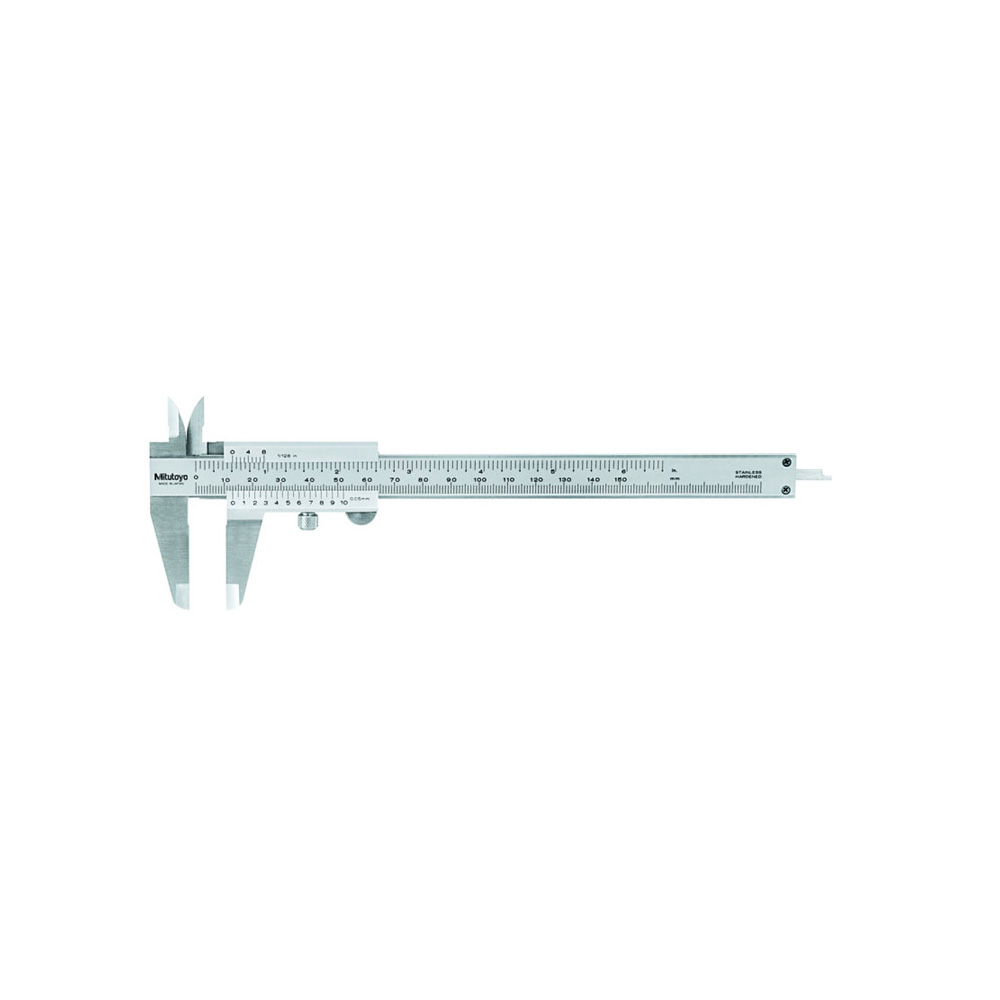 Mitutoyo Vernier Caliper "Quadri" 4-way measurement with single set screw, 0 - 200mm, 0.05mm Lower Scale, 0.05mm Accuracy, 180g Mass, With depth measuring bar (blade)