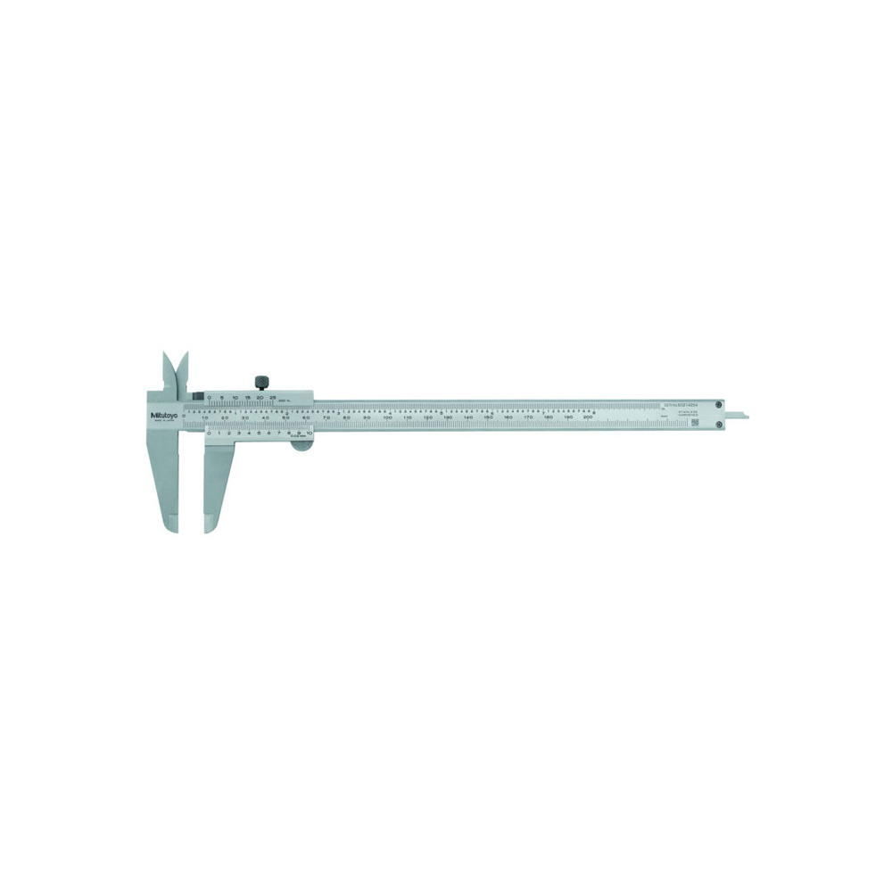 Mitutoyo Vernier Caliper "Quadri" 4-way measurement with single set screw, 0 - 200mm / 0 - 8", 0.02mm Lower Scale, 0.001" Upper Scale, 0.03mm Accuracy, 180g Mass, With depth measuring bar (blade)