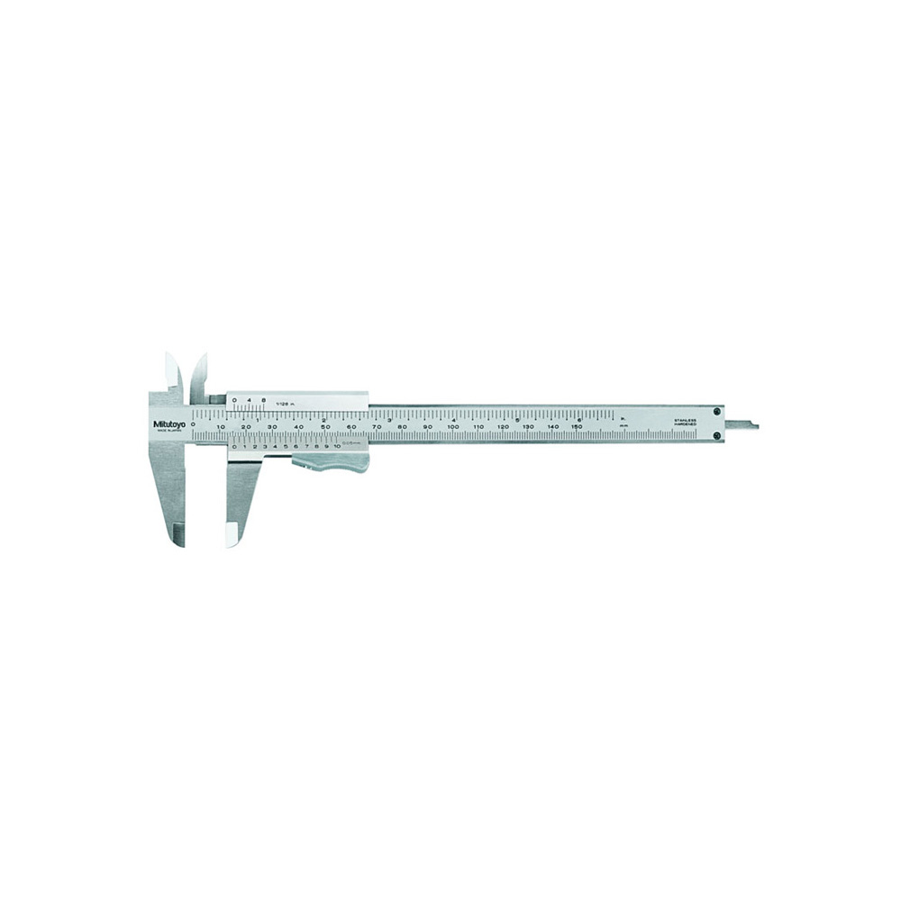 Mitutoyo Vernier Caliper "Quadri" 4-way measurement with thumb lock, 0 - 200mm, 0.05mm Lower Scale, 0.05mm Accuracy, With depth bar
