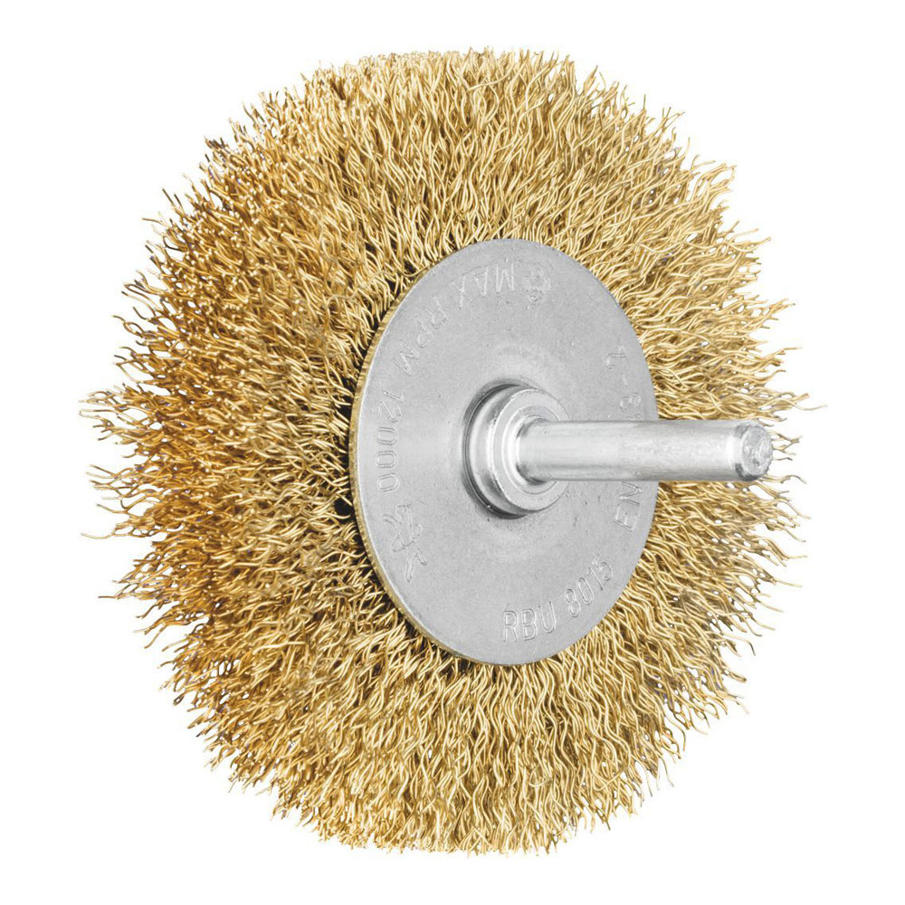 Shaft Mounted Wheel Brushes - Brass Wire (MES) Crimped - 6mm Shaft RBU 8015/6 MES 0.30
