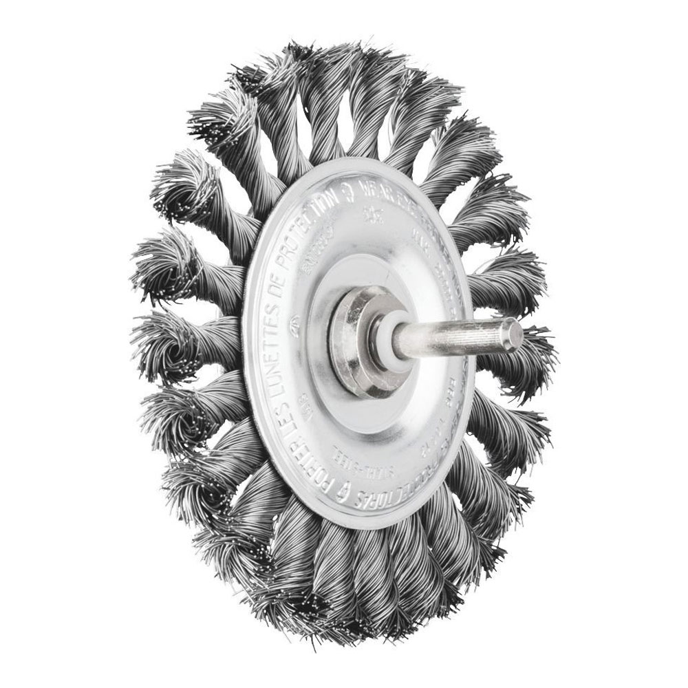 Shaft Mounted Wheel Brush - Twist Knot STEEL Wire - 6mm Shaft RBG 10012/6 ST 0.35