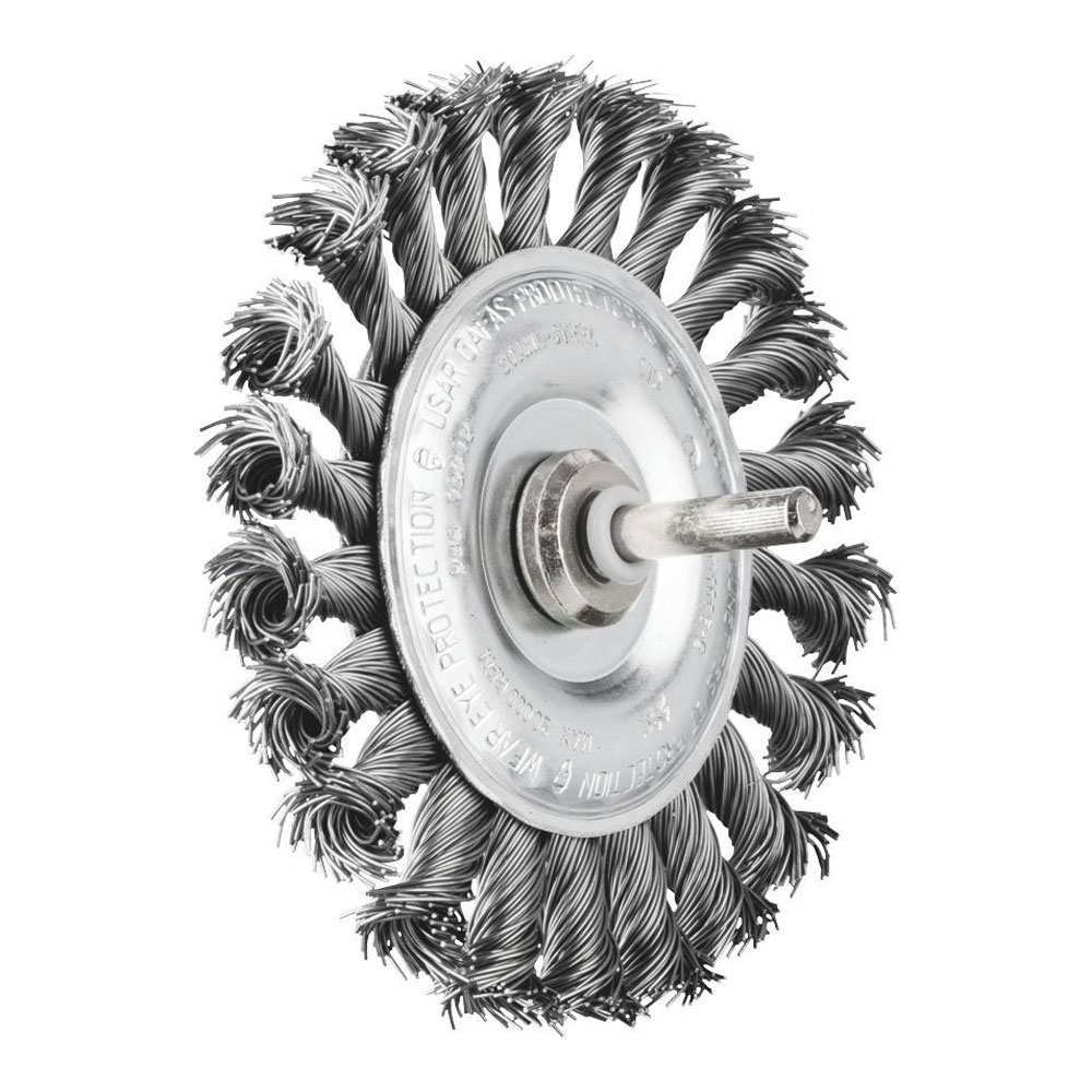 Shaft Mounted Wheel Brush - Twist Knot STEEL Wire - 6mm Shaft RBG 10012/6 ST 0.50