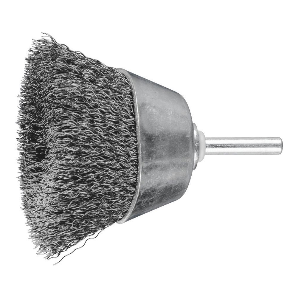 Shaft Mounted Cup Brush - Crimped STEEL Wire - 6mm Shaft TBU 6015/6 ST 0.30
