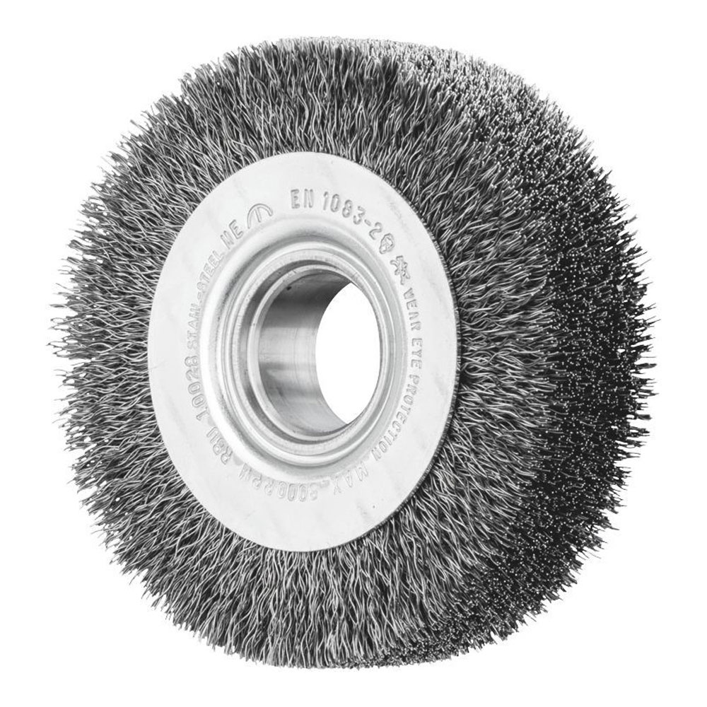 Wheel Brush with Arbor Hole - Crimped STEEL Wire - Suits Bench & Straight Grinders RBU 10028/14.0 ST 0.30