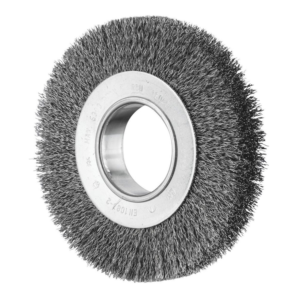 Wheel Brush with Arbor Hole - Crimped STEEL Wire - Suits Bench & Straight Grinders RBU 15025/25.4 ST 0.30 (Inc. Adaptor Set)