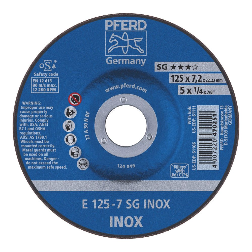 Premium Grinding Wheel D/C - 125mm x 7.0mm INOX Stainless Steel