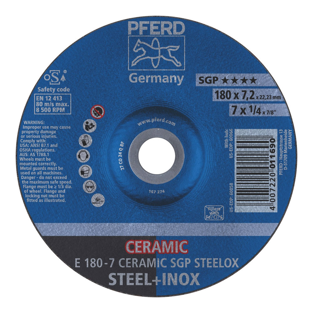 Premium Ceramic Grinding Wheel D/C - INOX / STEEL 180mm