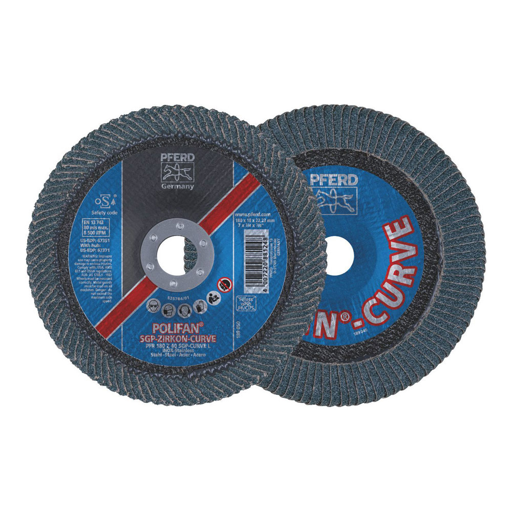 POLIFAN Flap Disc SGP Zirconia - STEEL / INOX PFR 180 Z 40 SGP-CURVE L