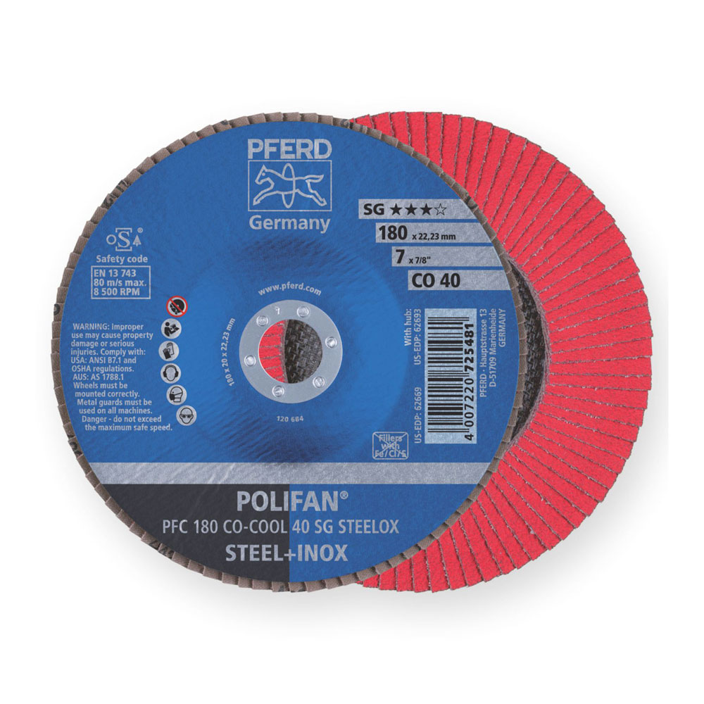 POLIFAN STRONG Flap Disc SGP COOL Ceramic - STEEL / INOX PFC 180 CO 40 SGP-COOL