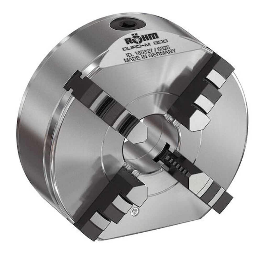 Rohm Geared Scroll Chuck Duro-M 200mm/4 Jaws, Cylindrical Centre Mount (DIN 6350, Form A), Inside and Outside Jaws