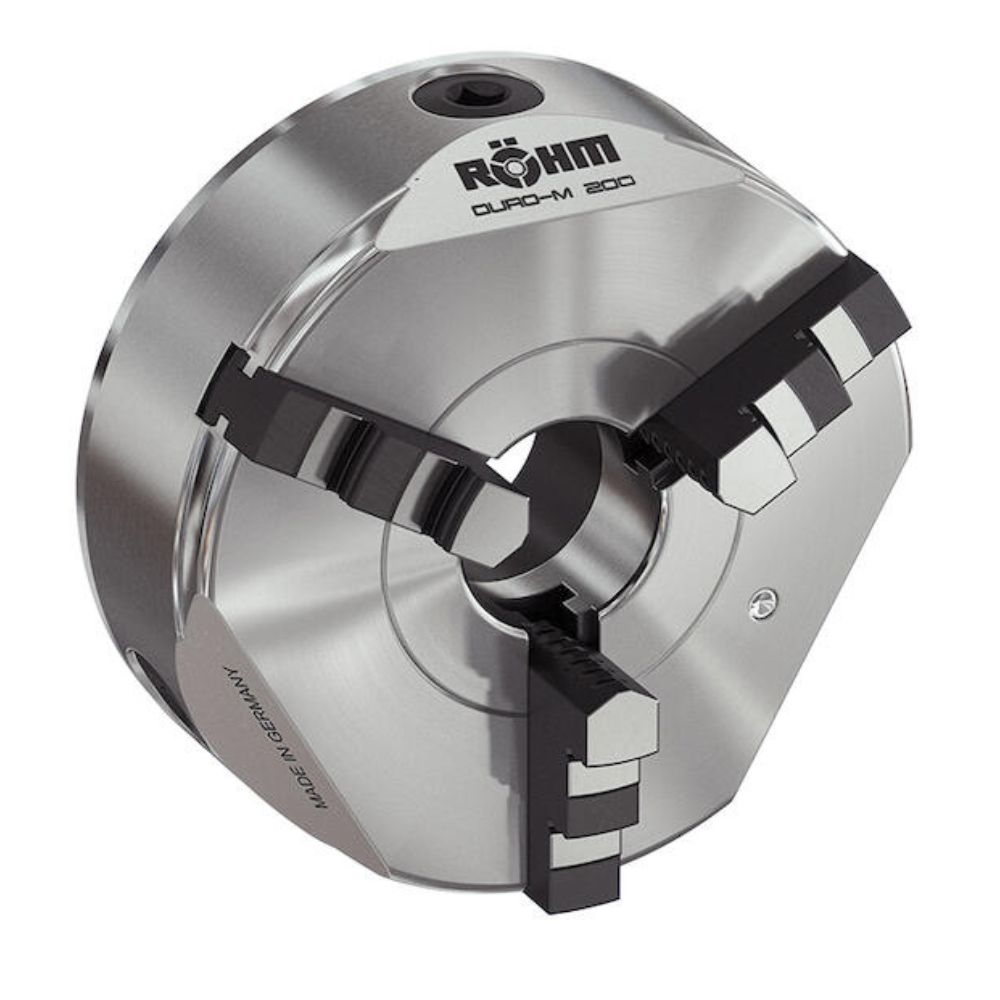 Rohm Geared Scroll Chuck Duro-M 200mm/3 Jaws, Cylindrical Centre Mount (DIN 6350, Form A), Inside and Outside Jaws