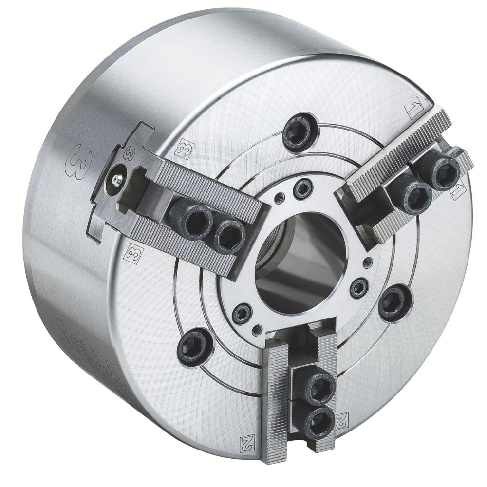 Rohm Power Chuck Through-Hole KFD-HE 210mm, 3-Jaw, Tongue + Groove, Cylindrical Centre Mount