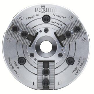 Rohm Power Chuck Through-Hole KFD-HE 210mm, 3-Jaw, Tongue + Groove, Cylindrical Centre Mount