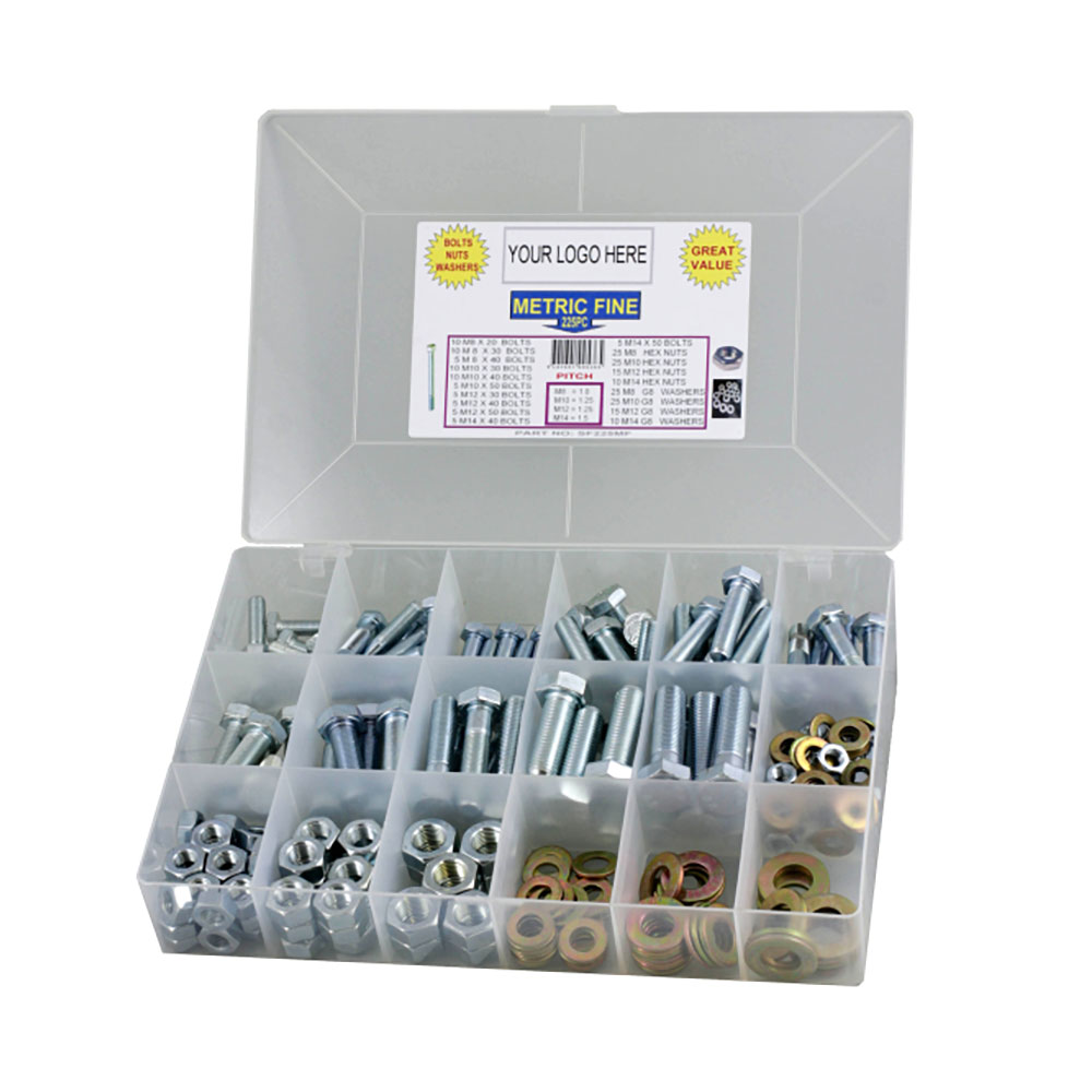 225pc Metric Fine Bolt Nut & Washer Kit 8.8 Zinc Plated Bolts & Industrial Supplies