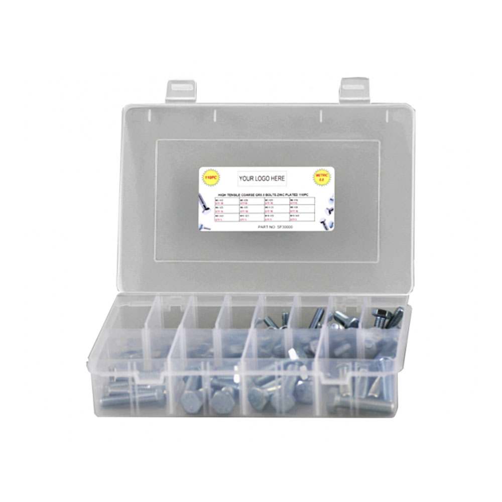 110pc Metric Coarse Hex Bolt Kit 8.8 Zinc Plated