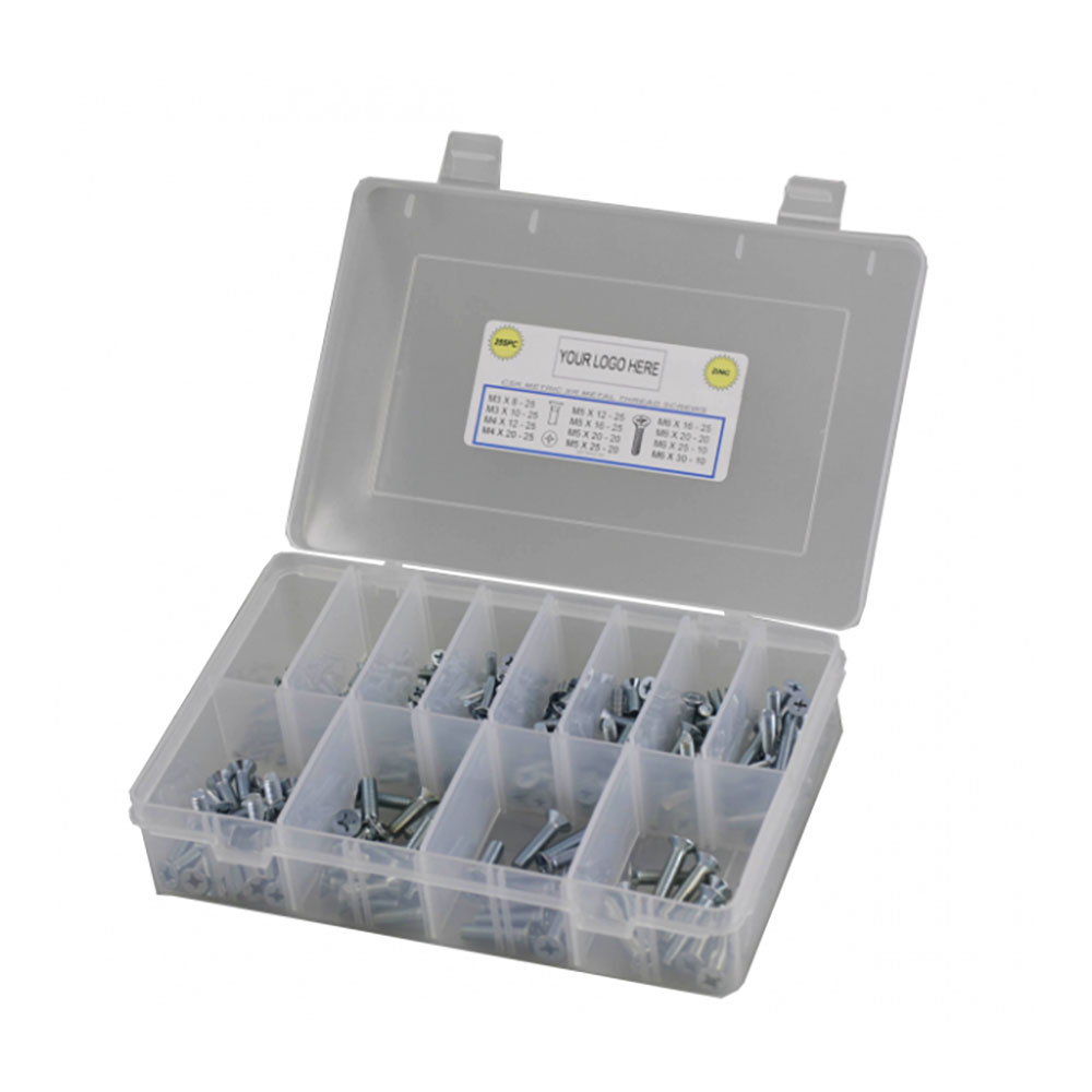 255pc Metric Coarse CSK Phillips Metal Thread Screw Kit Zinc Plated
