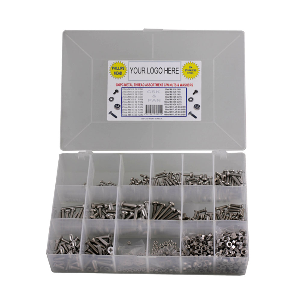 900pc Metric Coarse Metal Thread Screw Nut & Washer Kit 304 Stainless Steel