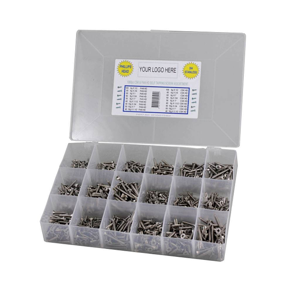 1000pc CSK & Pan Phillips Self Tapping Screw Kit 304 Stainless Steel