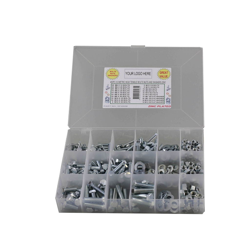 480pc Metric Coarse Hex Bolt Nut & Washer Kit 8.8 Zinc Plated Bolts & Industrial Supplies