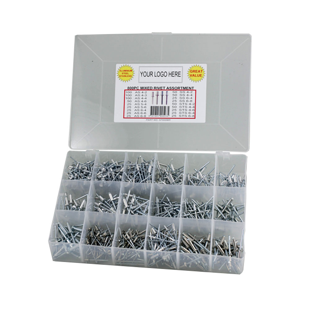 800pc Aluminium Steel & Stainless Steel Rivet Kit