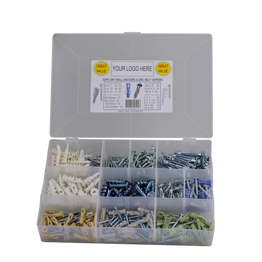 340pc Dry Wall Anchor & Self Tapping Screw Kit Zinc Plated