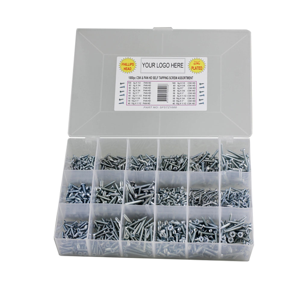 1000pc CSK & Pan Phillips Self Tapping Screw Kit Zinc Plated