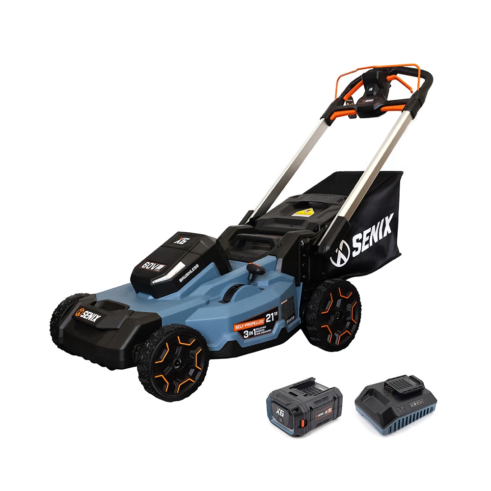Senix X6 60V Brushless 53cm (21") Self-Propelled Lawn Mower Kit (1x 53cm/21" Brushless Self-Propelled Lawn Mower, 1x 8Ah Battery, 1x 5Ah Charger)