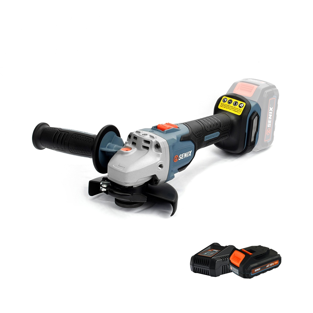Senix X2 18V 125mm Angle Grinder Kit (1x 125mm Angle Grinder, 1x 2Ah Battery, 1x 2Ah Charger, Cutting Disc Tin)