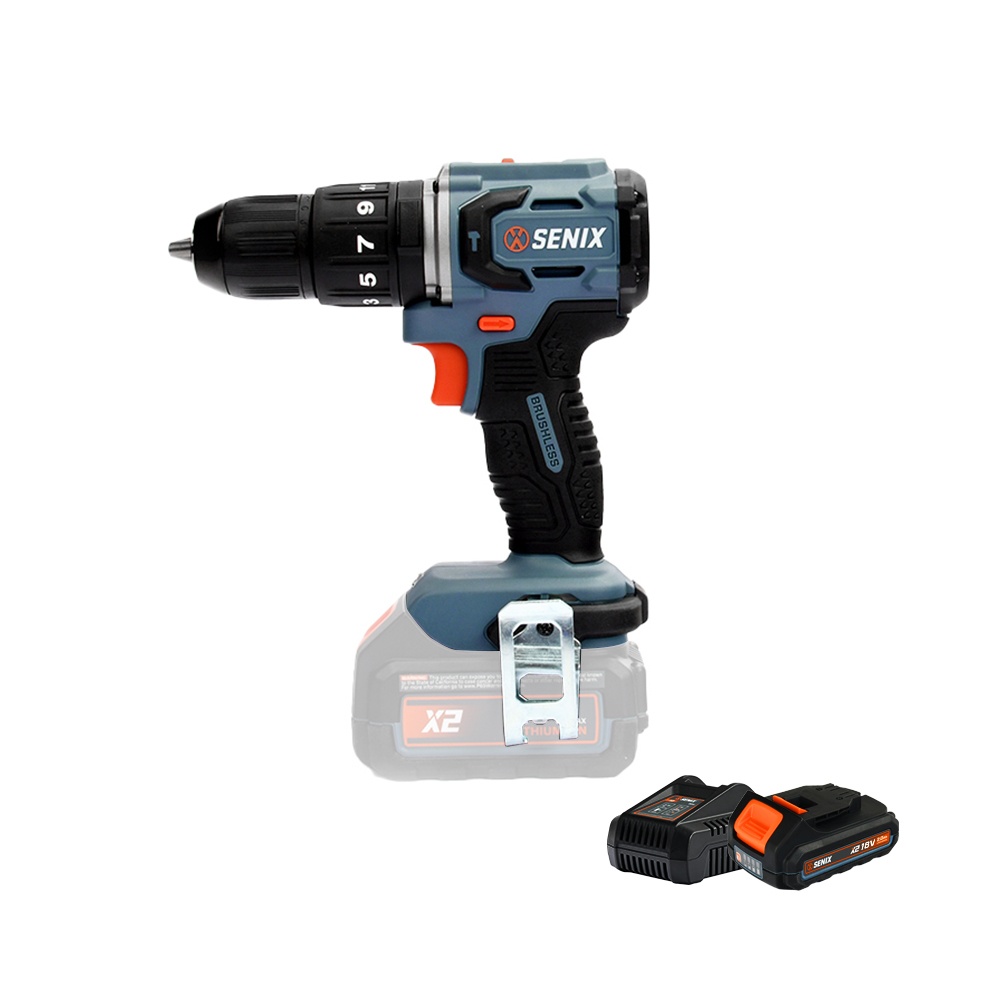 Senix X2 18V Brushless 60Nm Hammer Drill Kit (1x Hammer Drill, 1x 2Ah Battery, 1x 2Ah Charger, Drill Bit Set)