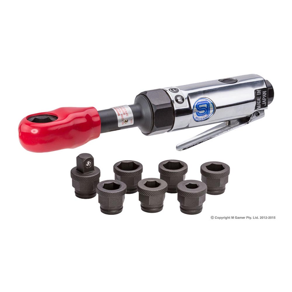 Shinano Through Ratchet with 6 Sockets & 3/8 Anvil
