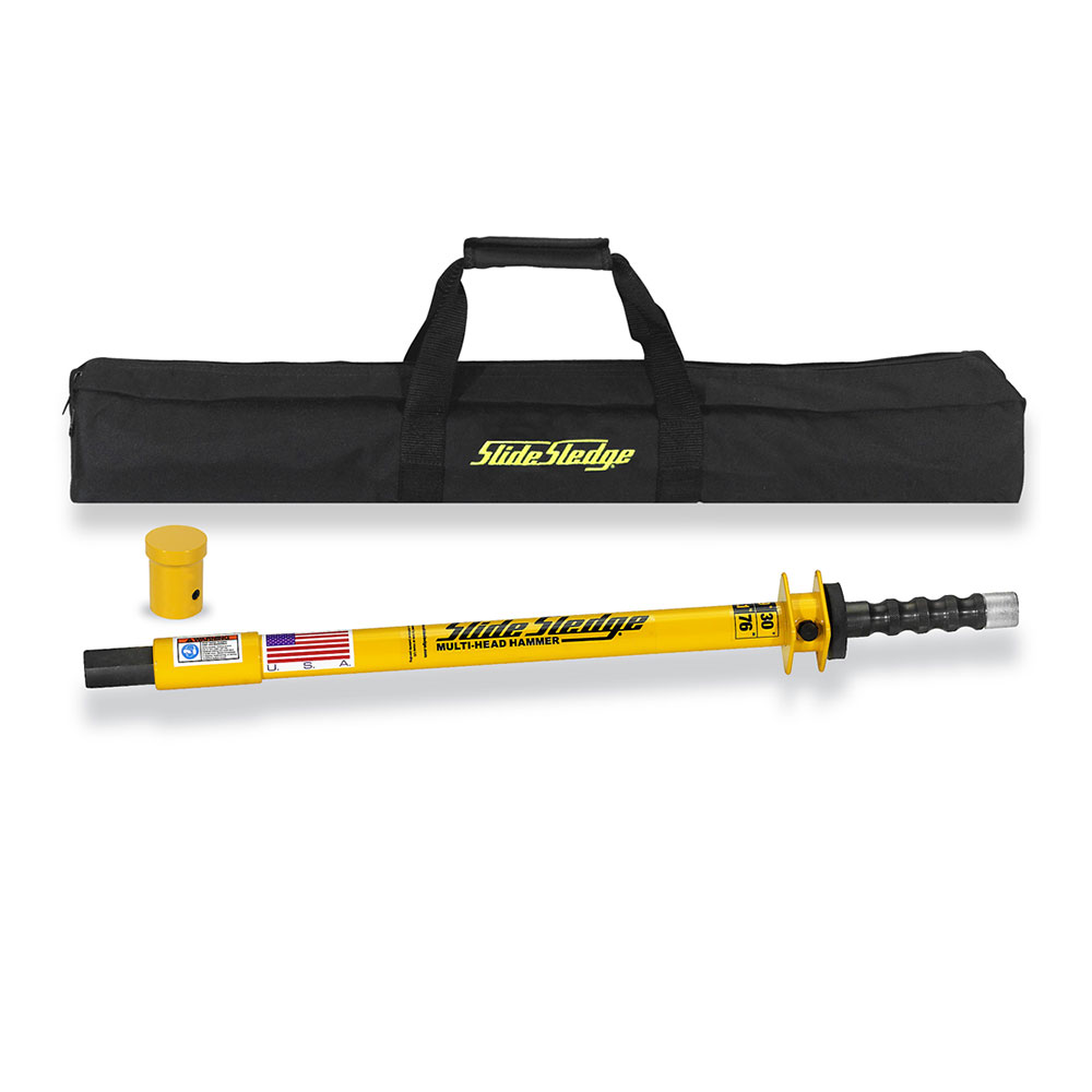 Slide Sledge 9 Pound 30″ MultiHead Hammer with 1 Pin Driver Bolts