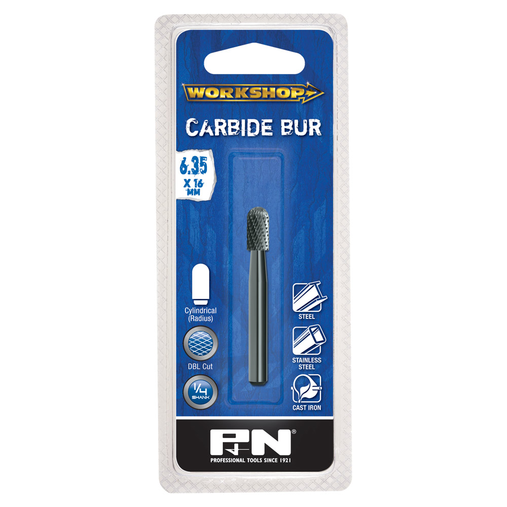 BURR CYLINDRICAL RADIUS END 6.35 x 16 x 1/4" Double Cut VHM P&N