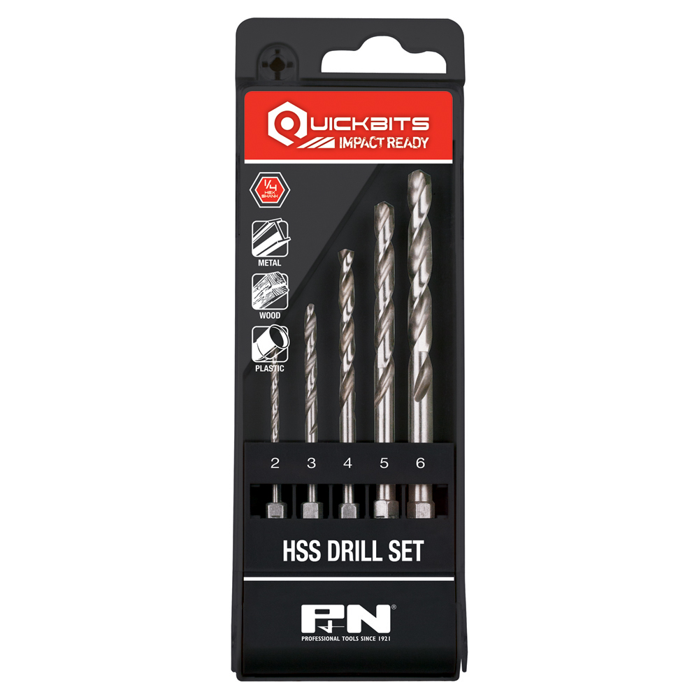 Drill Impact Set Quickbit 5pce P&N 2, 3, 4, 5, 6mm Bolts & Industrial