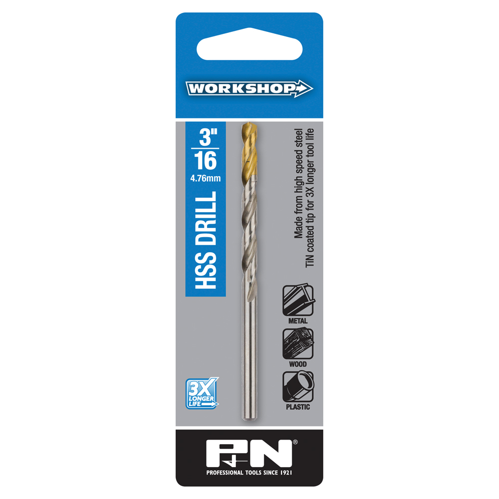 Drill Bit HSS DIN338 TiN Tipped 3/16" Imperial P&N Workshop