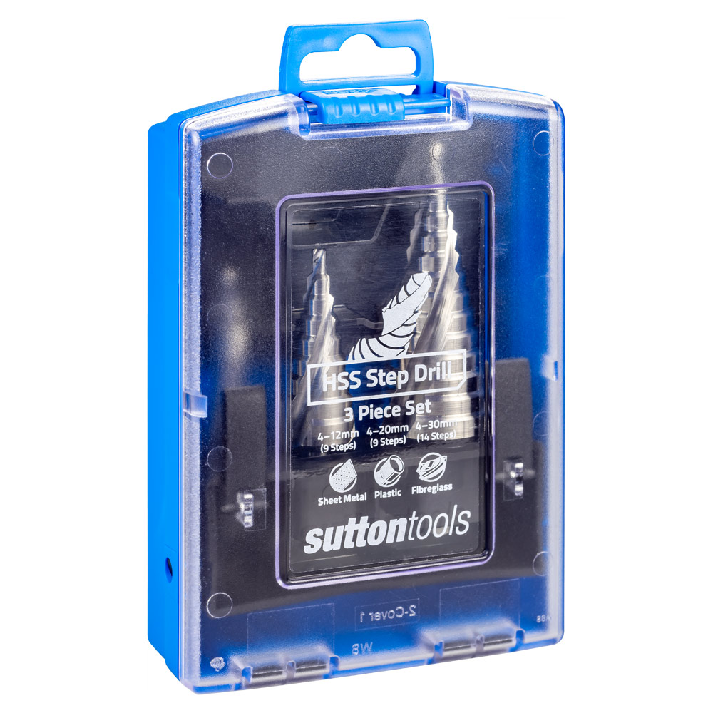 Step Drill Set HSS Spiral D504 3Pc 4-12, 4-20 & 4-30 SUTTON - Image 2