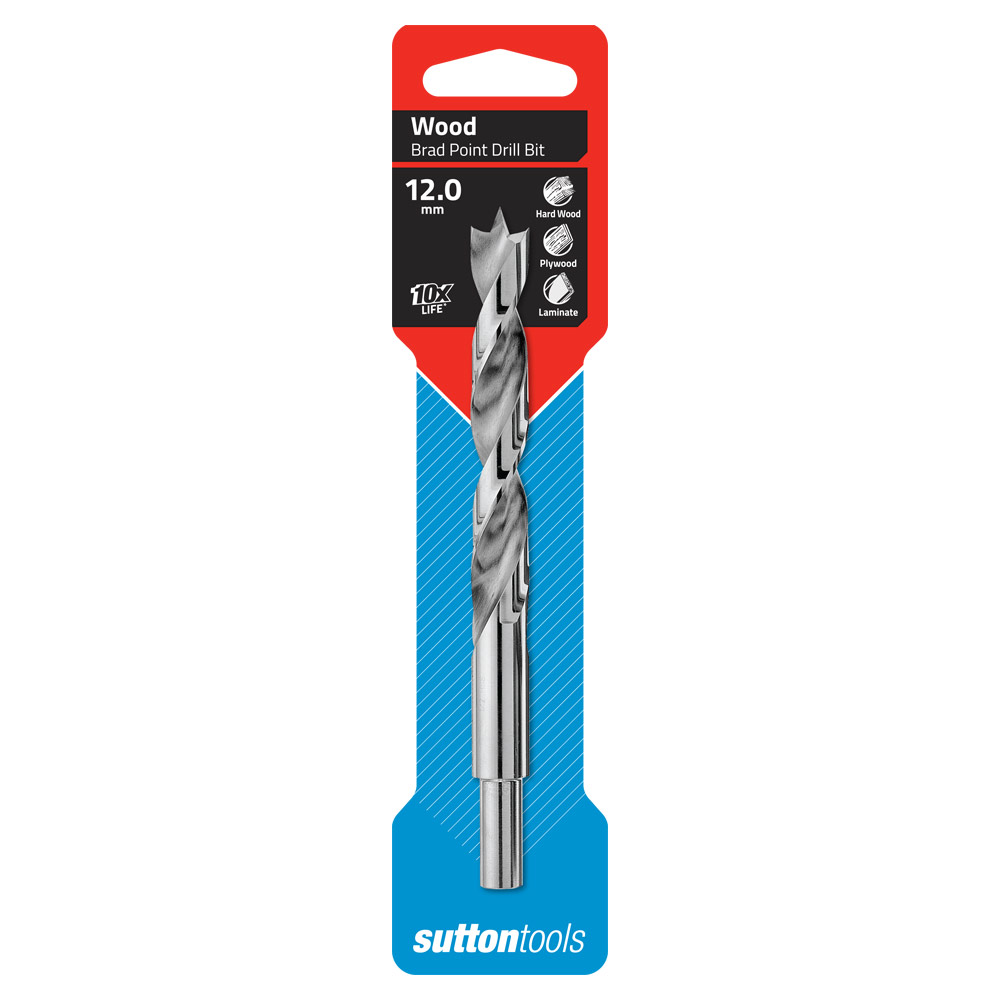 DRILL D500 12.0mm WOOD BIT 10mm Red Shk HSS W Point Carded