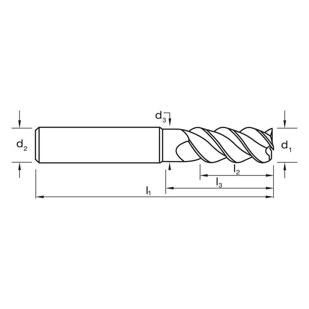 E/MILL E410 16mm x 16mm 3F LONG 55°/54°/56° HA VHM HELICA - Image 3