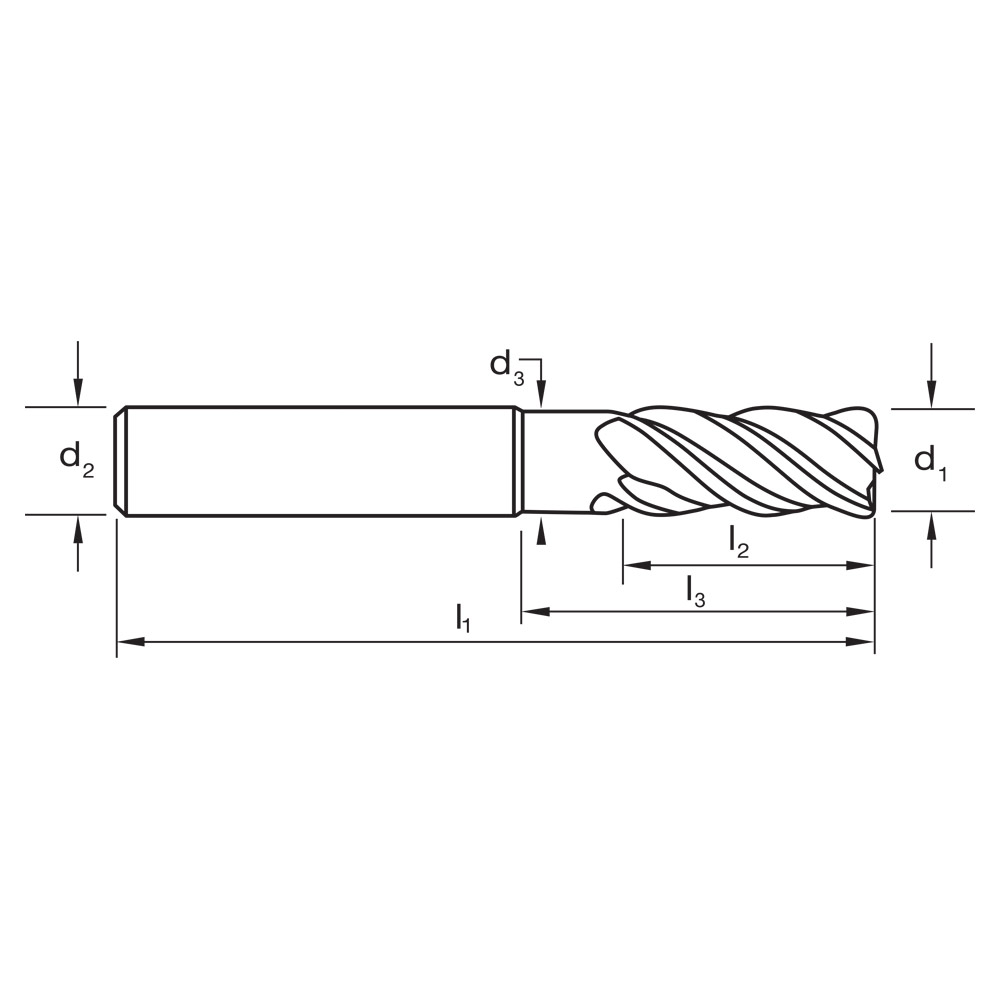 E/MILL E470 12mm xR1 6FL HARMONY Ti DIN6527L-HA VHM AlNova - Image 3