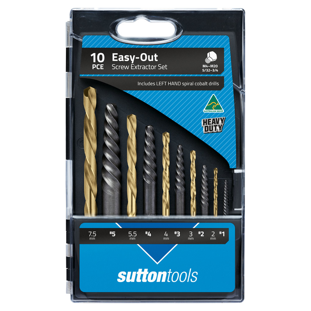 SCREW EXTRACTOR M603 S20L SET 10Pce 2.0 to 7.5mm L/H Drills