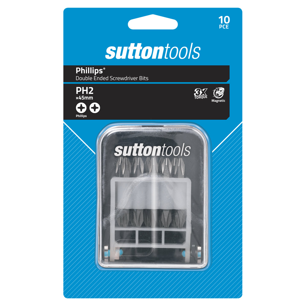 SCREWDRIVER BIT S138 SET 10Pce #2 x 45 Phillips Power Carded