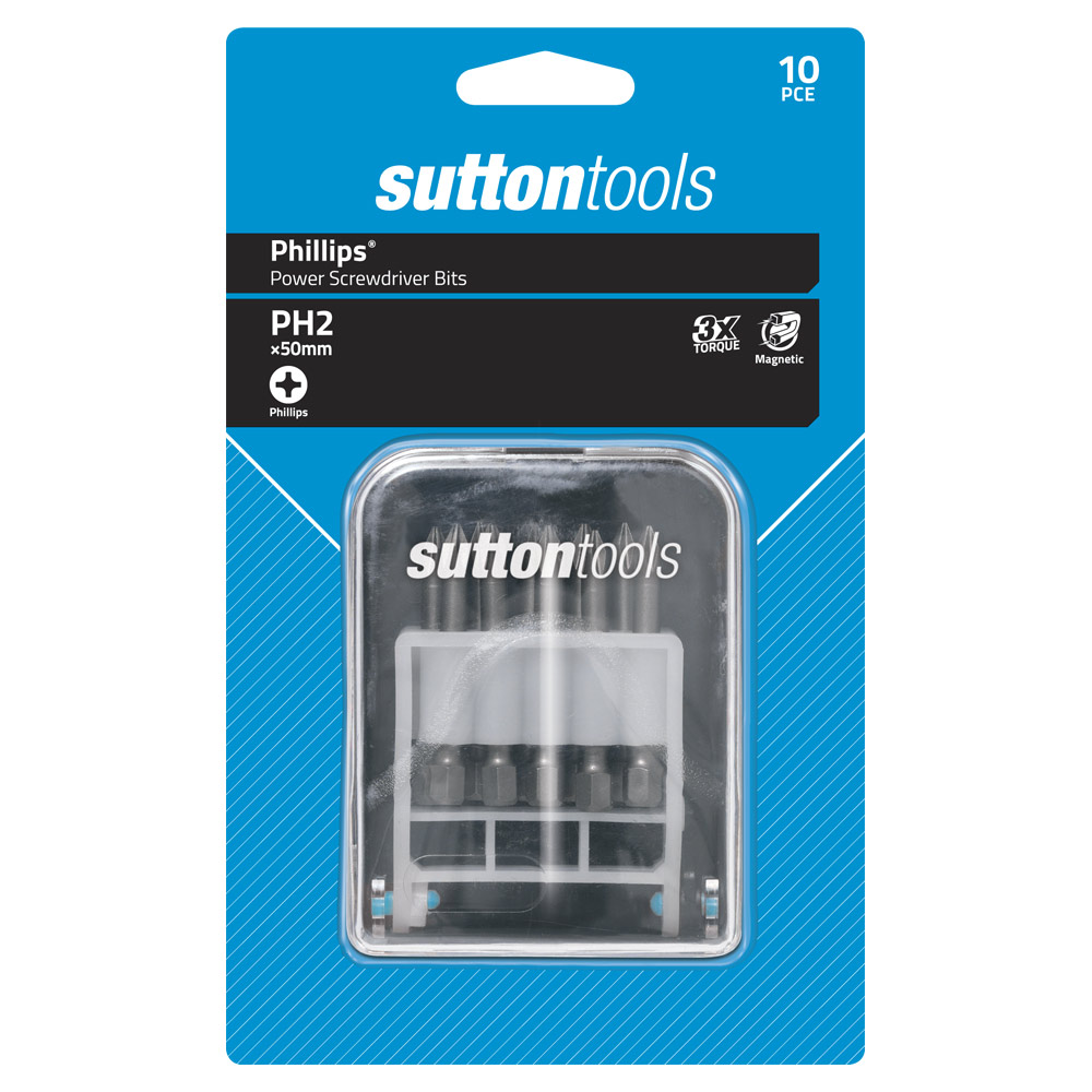 SCREWDRIVER BIT S138 SET 10Pce #2 x 50 Phillips Power Carded